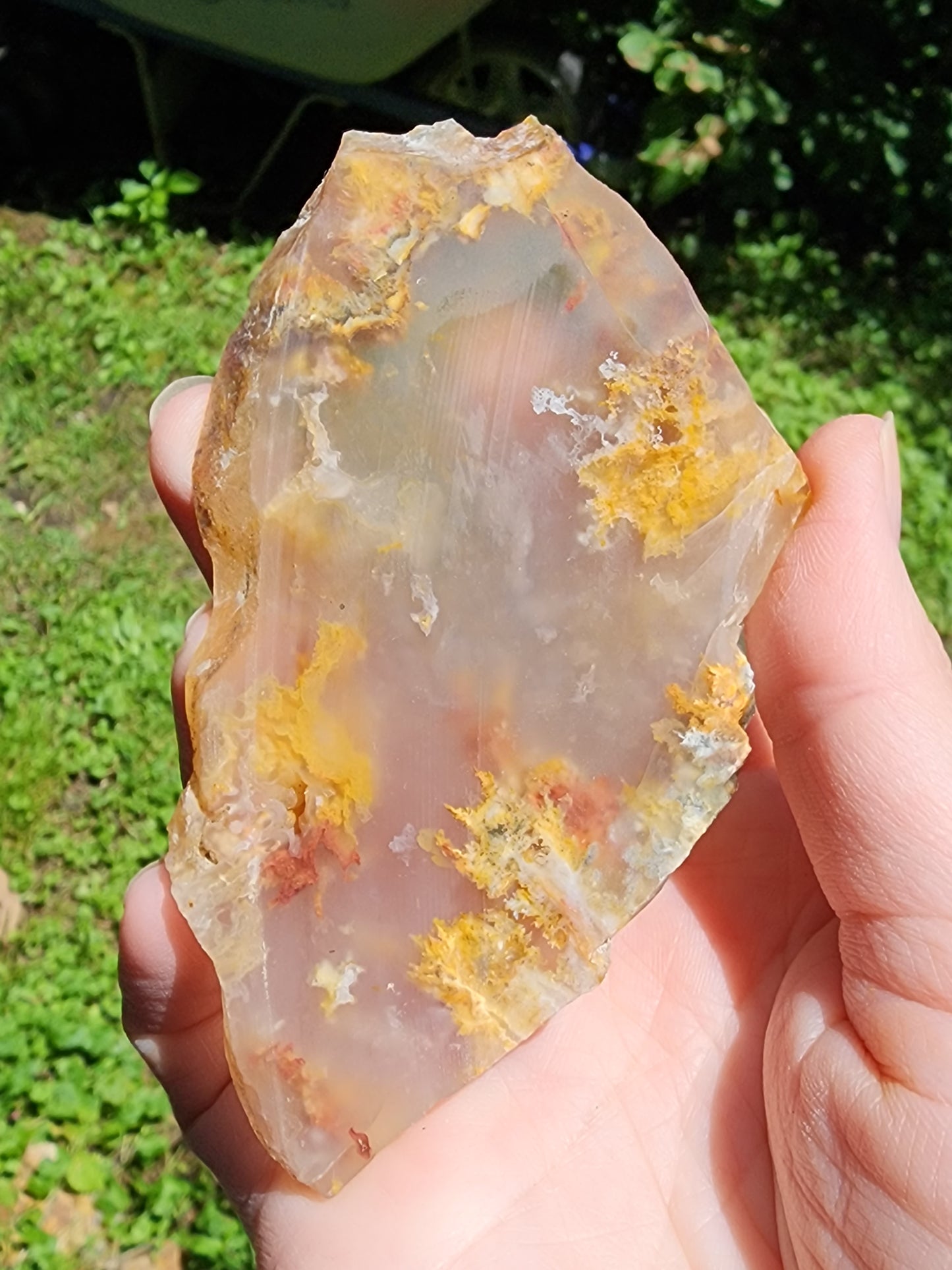 Pink lady plume agate slab
