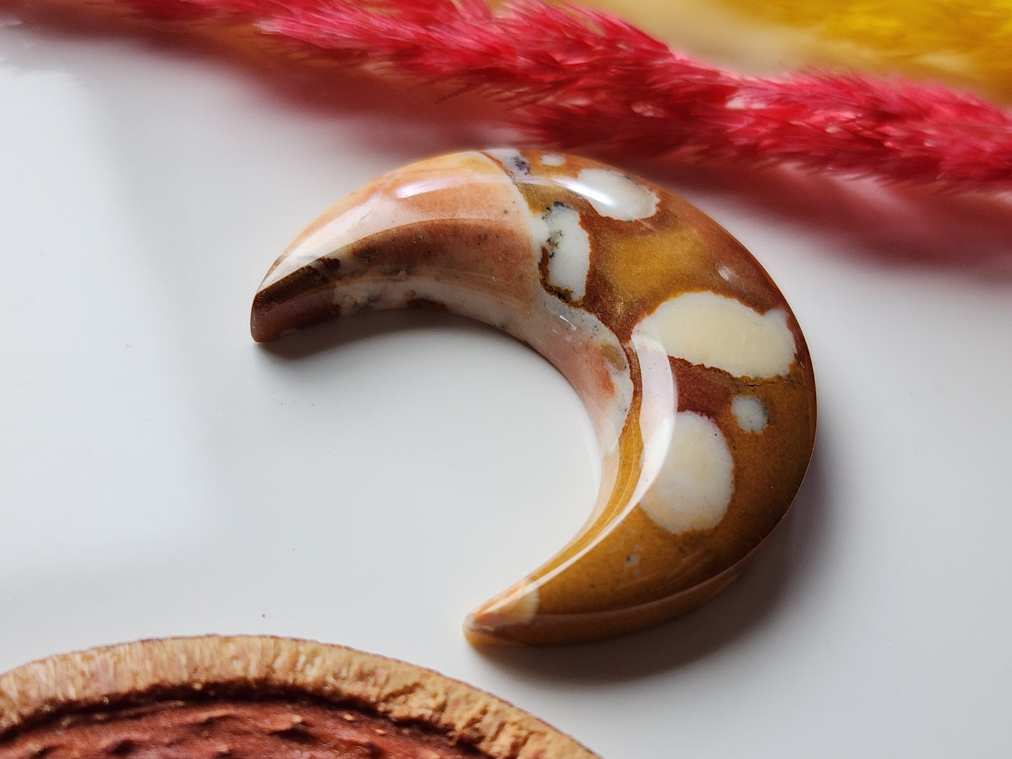 Spotted Fawn jasper crescent