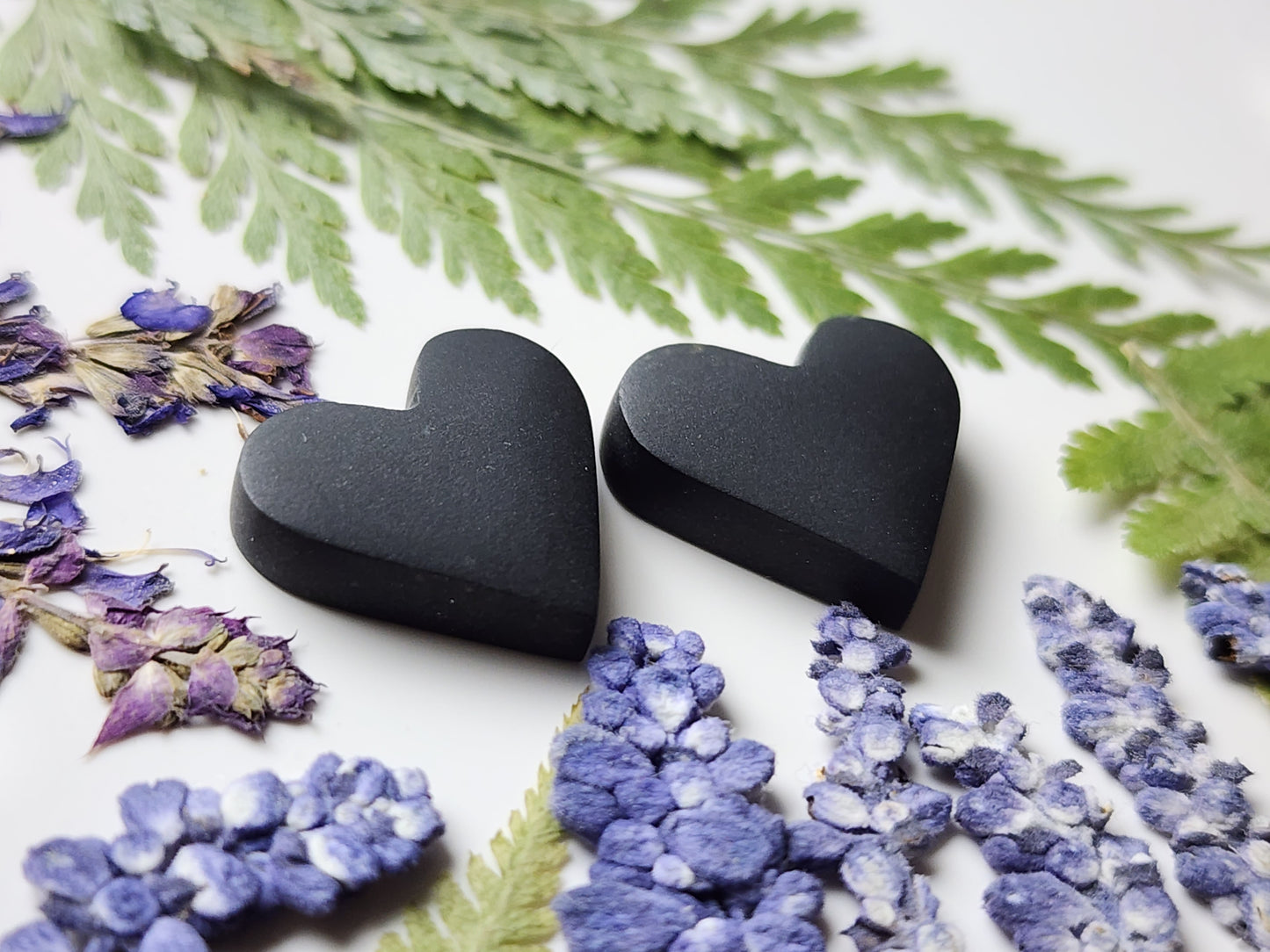 Black jade Actinolite heart pair