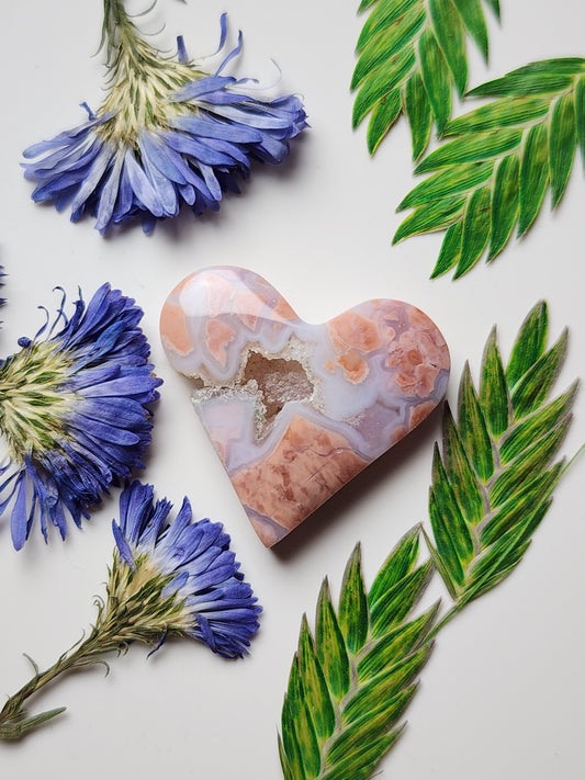 Cotton candy agate heart with druzy