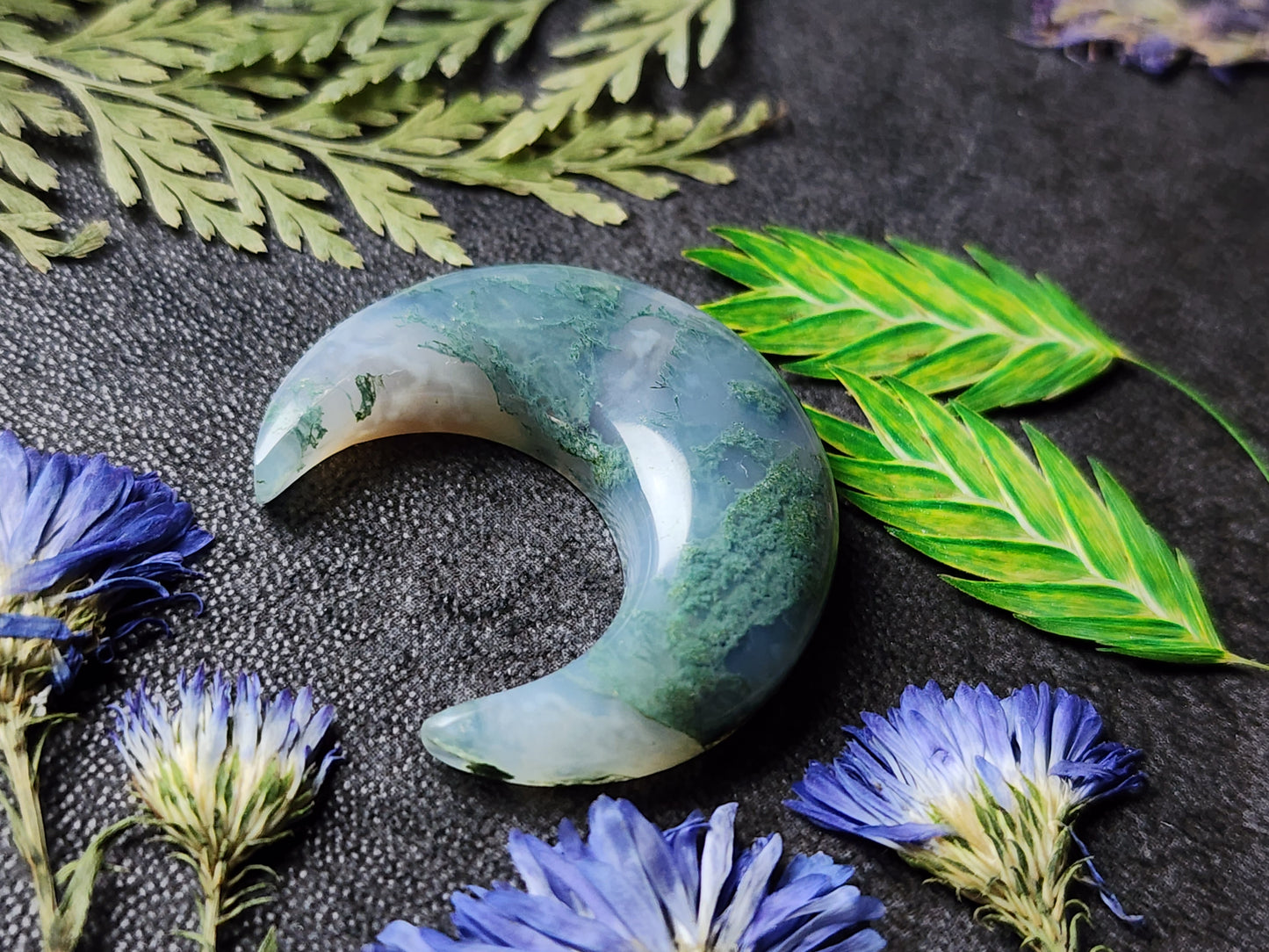 Moss agate crescent