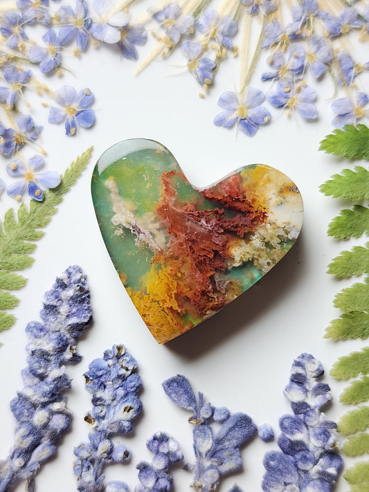 Pink Lady plume agate Doublet heart
