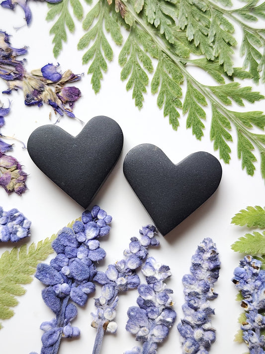 Black jade Actinolite heart pair