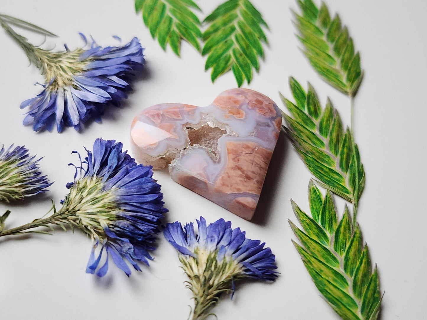 Cotton candy agate heart with druzy