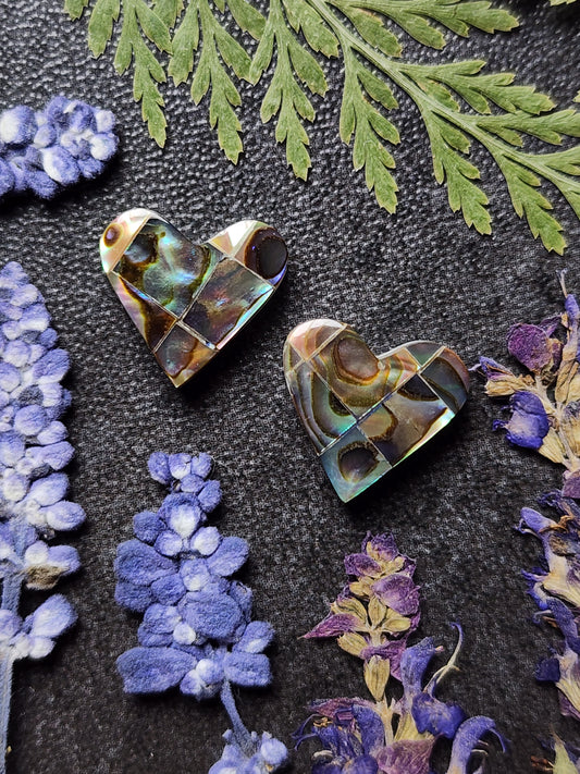 Mosaic Abalone shell heart pair