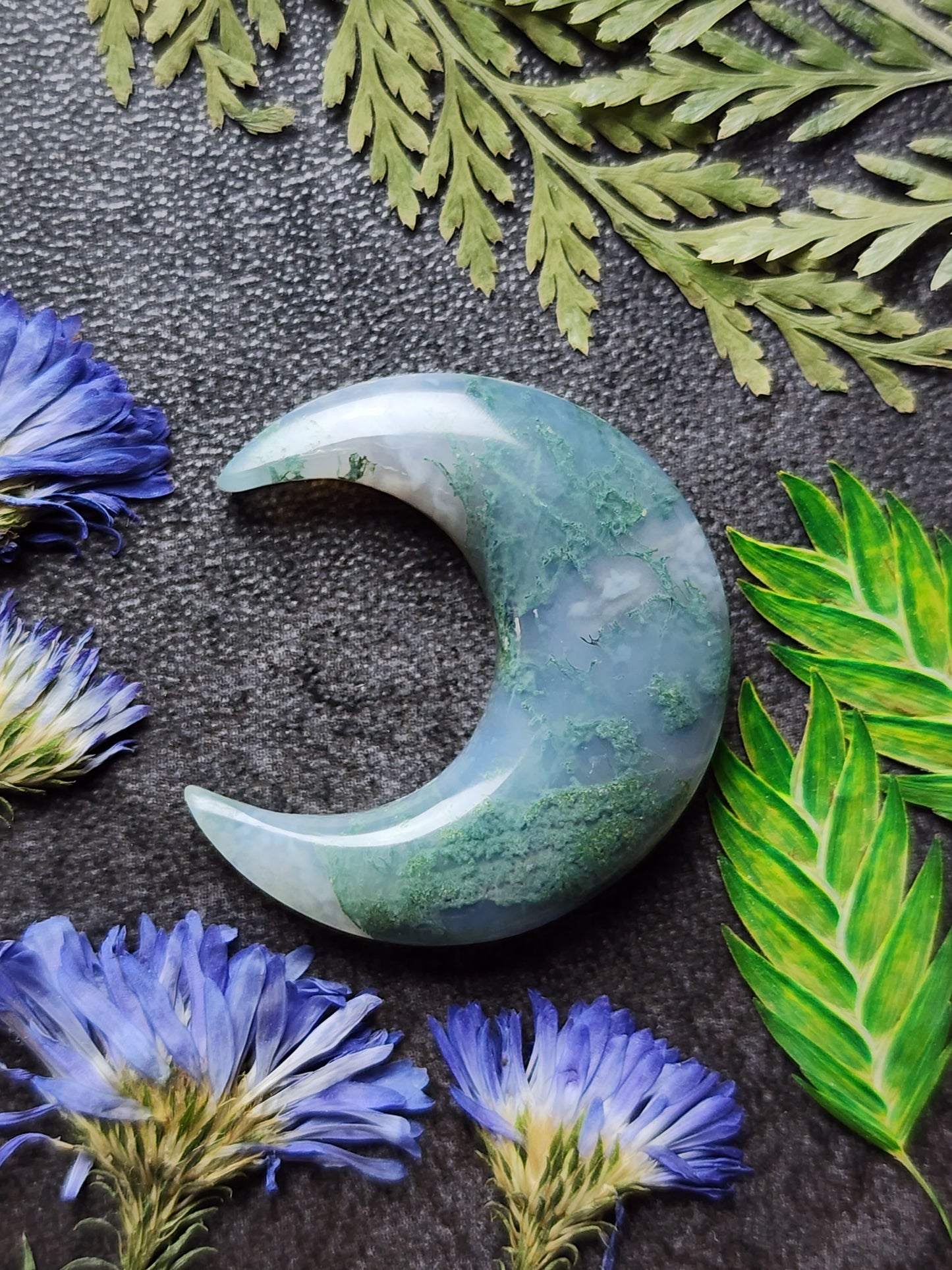 Moss agate crescent