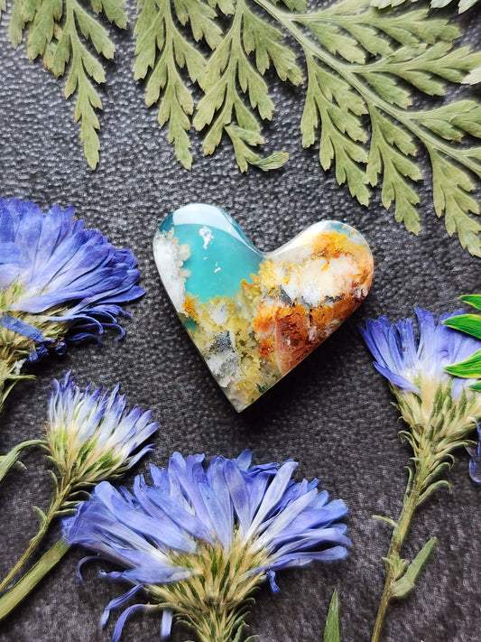 Pink Lady plume agate heart doublet